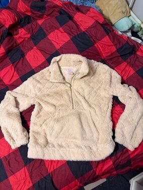 No Boundaries Cream Plush Quarter-Zip Pullover Sweater